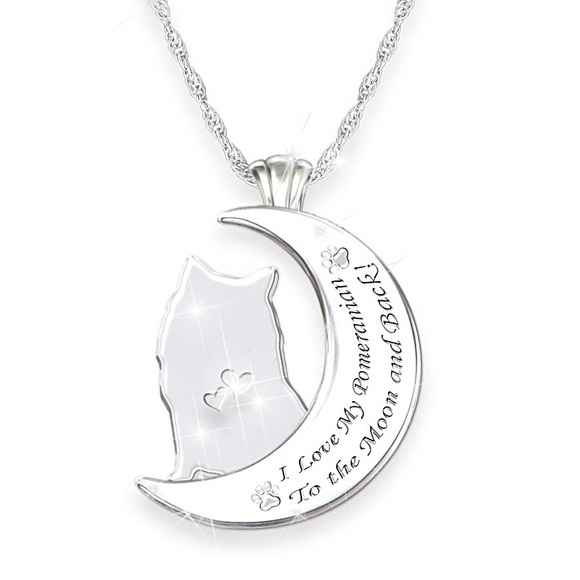 Swarovski Crystal ‘I Love My Pomeranian to the Moon and Back’ Pendant Necklace - Picture 2 of 8